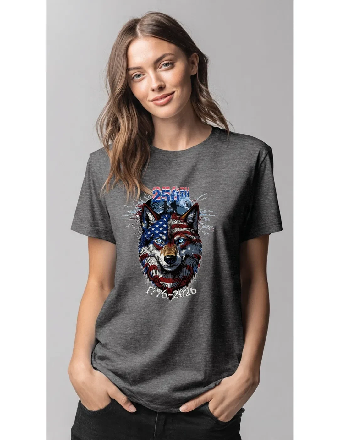250th Anniversary American Wolf Patriotic T-Shirt product view 3