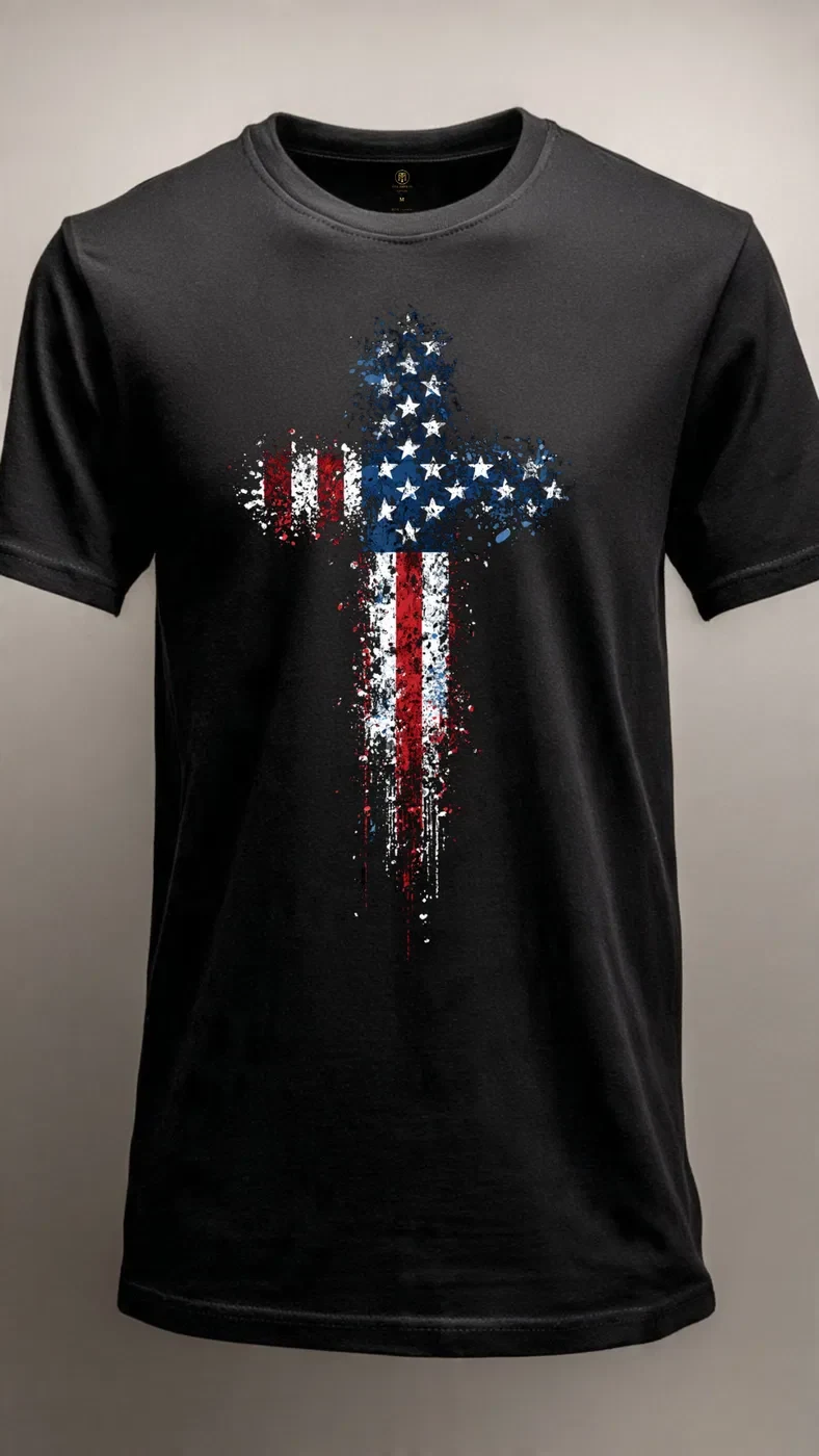 American Flag Cross Patriotic Faith T-Shirt