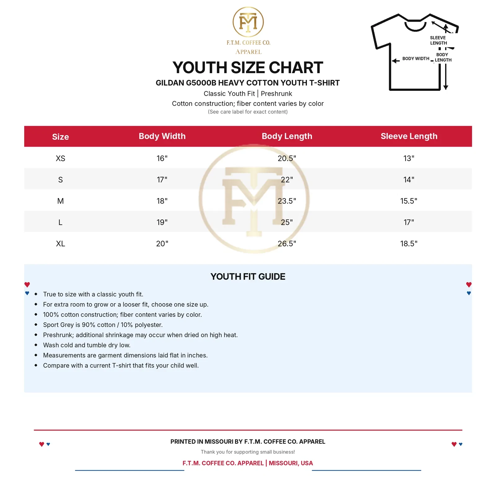 NMD Creations youth Gildan G5000B size chart