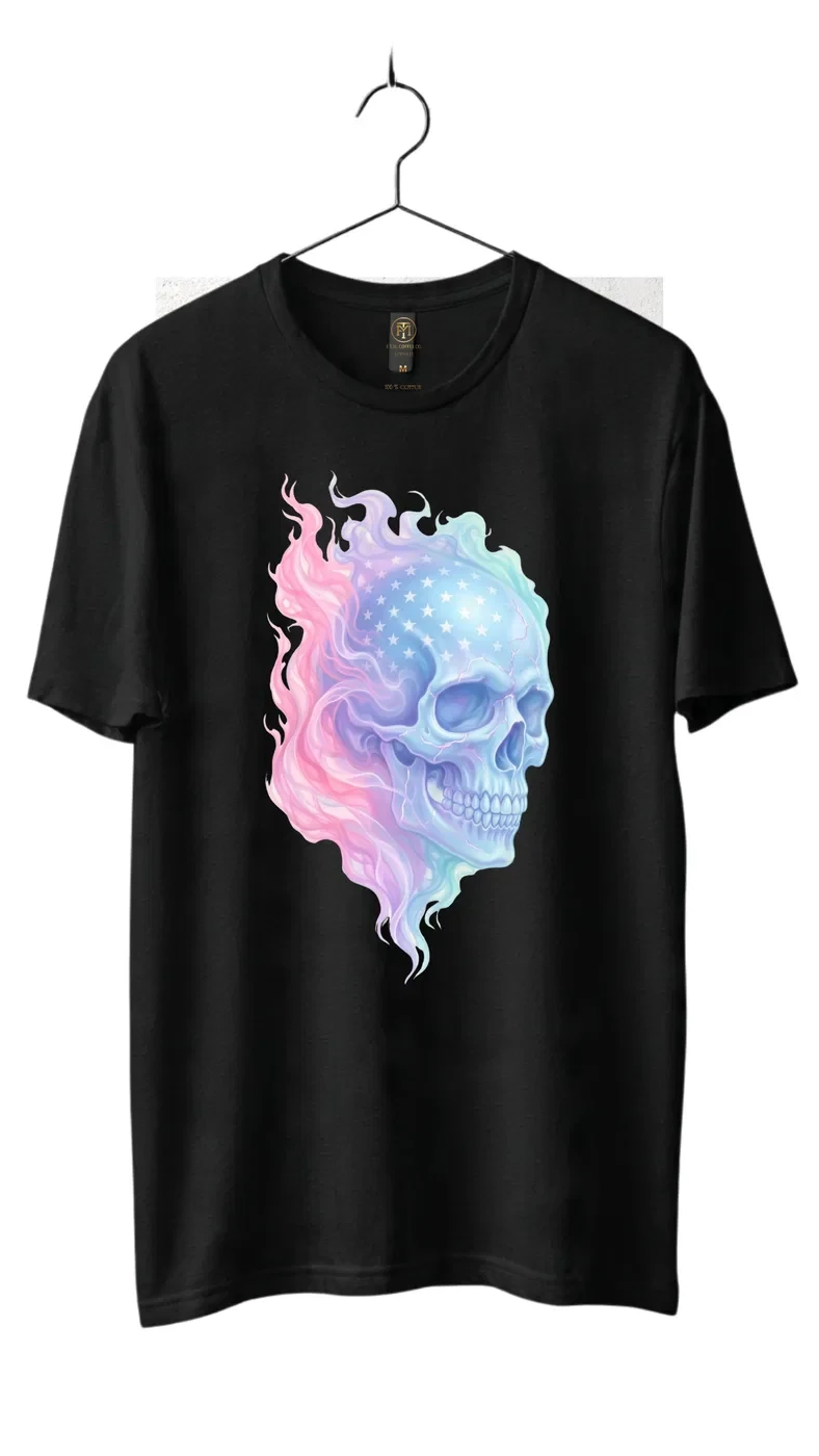 Pastel Flaming Skull Graphic T-Shirt product view 2