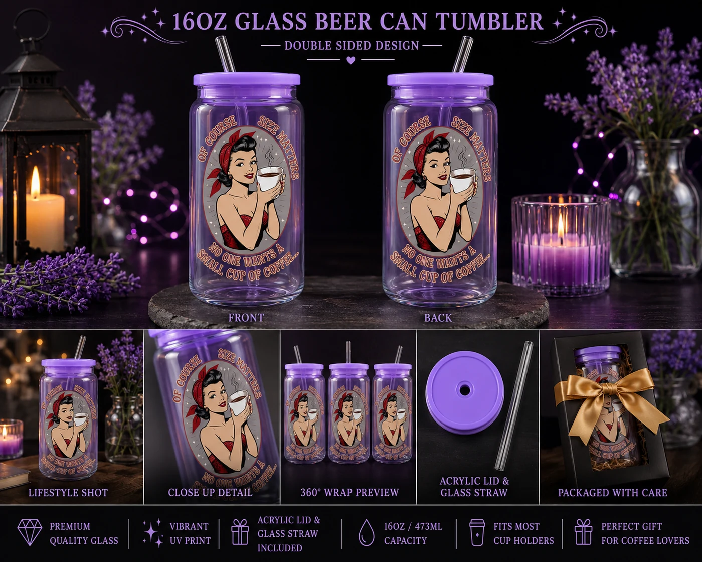 Finished NMD Lavender Crystal Size Matters tumbler display