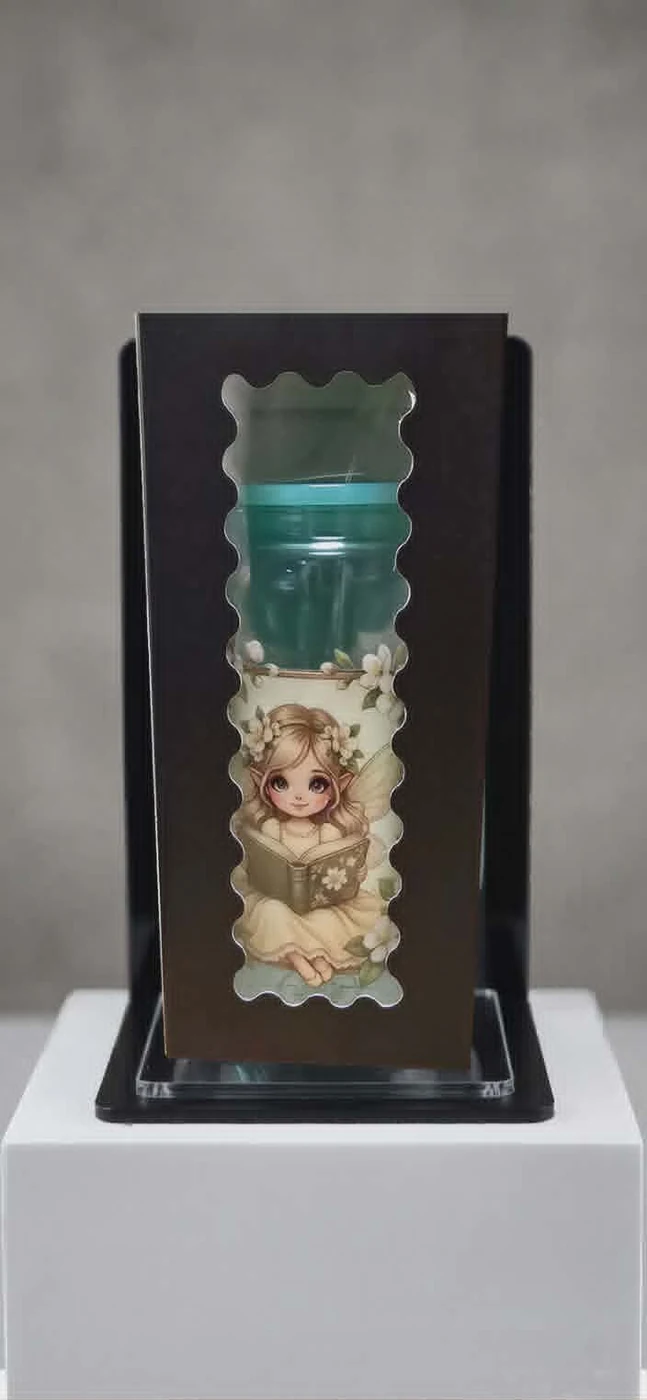 Finished NMD tumbler packaged in a black window gift box