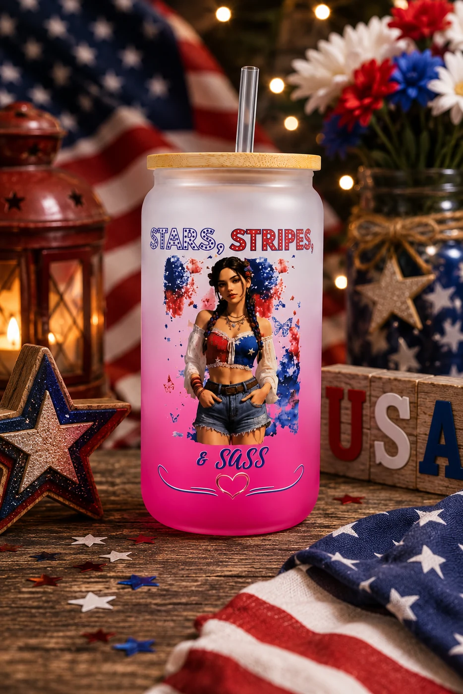Finished NMD Stars Stripes and Sass frosted glass tumbler