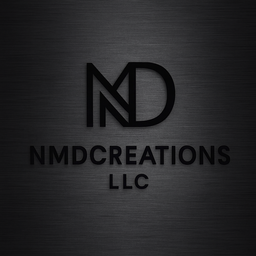 NMD Creations LLC logo embossed on brushed metal